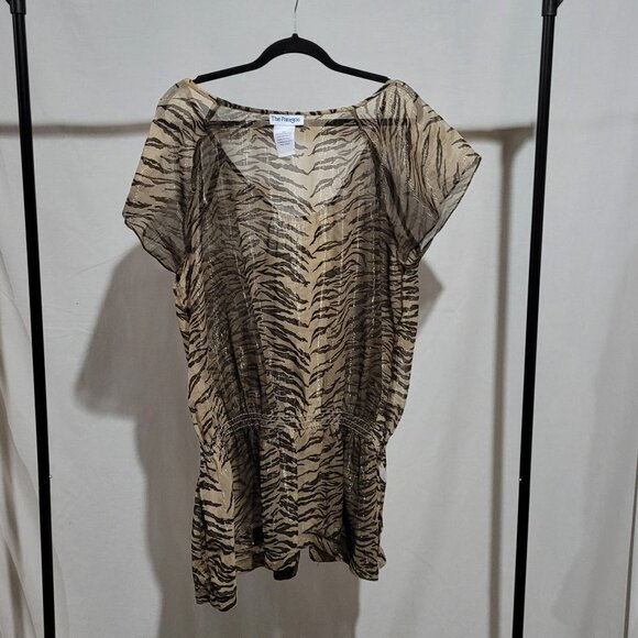 Paragon blouse tiger stripe sheer vintage animal print shirt plus size 2X 1990s - Picture 4 of 13